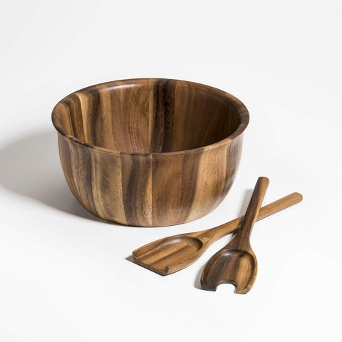 Large Acacia Wood Salad Bowl with Servers by Kalmar Home