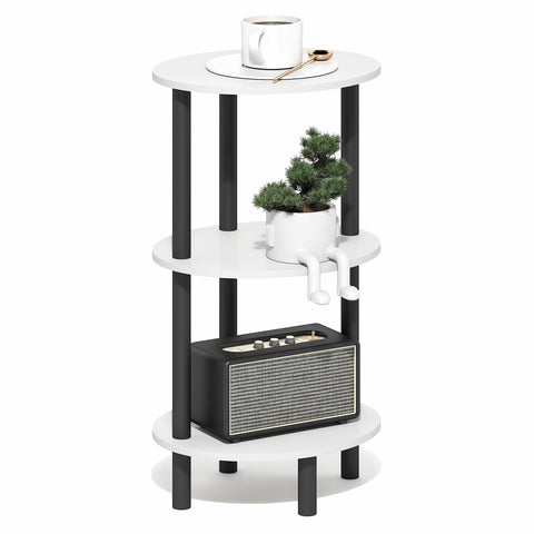 Furinno Turn-N-Tube Side Table, 3-Tier Oval End Table, Night Stand, Bedside Table, for Living Room, Bedroom, White/Black