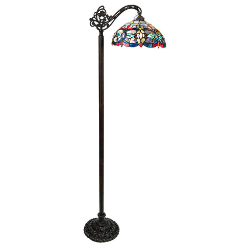 Benjara CH1T153BV13-RF1 Vivian Tiffany-Style Victorian Stained Glass Reading Floor Lamp 60" Height, Antique Bronze
