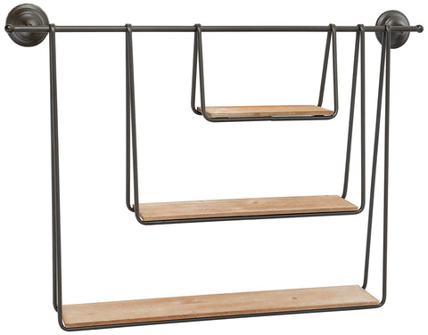 Kalalou Wood and Metal Triple Hanging Shelf, One Size, Gray