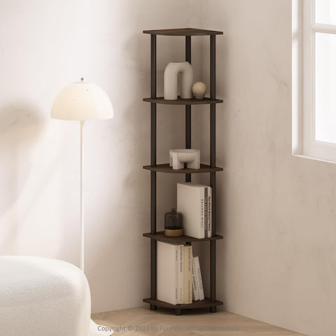 Furinno Turn-N-Tube 5 Tier Multipurpose Corner Display Rack Shelving Unit Walnut/Brown