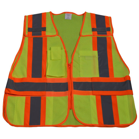 Petra Roc LVM2-PSV-REG ANSI-107 Class 2 Contrast Public Safety Vest, Small/X-Large, Lime Mesh