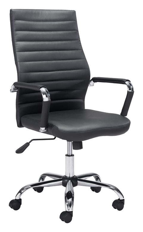 Zuo Primero Office Chair Black, Black Office Chair, Modern Style, Faux Leather, Plush and Durable Faux Leather Fabric, Plywood, Indoor Office, 24.8" W x 24.2" D x 41.1~44.3" H, Non-Stackable