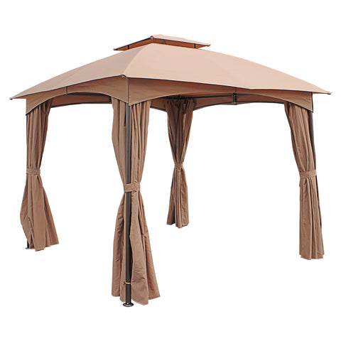 ST. Kitts 10-Foot Steel Dome-top Gazebo with Curtains - Khaki