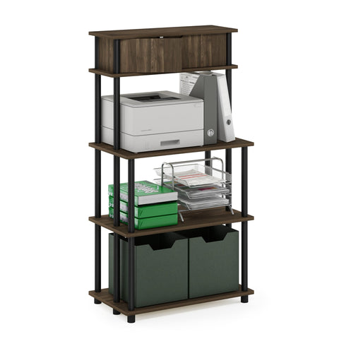 Furinno Turn-N-Tube Printer Stand, 5-Tier Printer Stand with Storage Shelf and Closed Cabinet, for Home Office, Brown Walnut