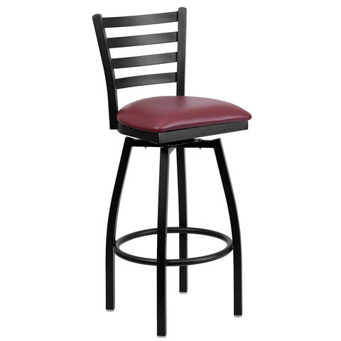 Flash Furniture HERCULES Series Black Ladder Back Swivel Metal Barstool - Burgundy Vinyl Seat