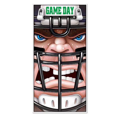 Beistle Plastic Football Player Game Day Door Cover, 5' x 30" - Sunday Tailgate Decorations for Wall, Sports Themed Birthday Party Supplies & Front Porch Decor Banner