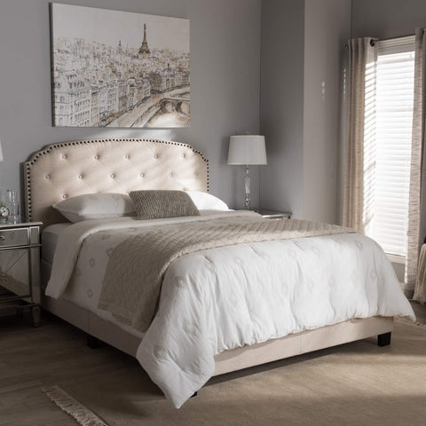 Baxton Studio Lexi Tufted King Low Profile Bed in Light Beige