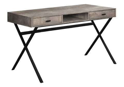 Monarch Specialties Laptop Table with Drawers and Open Shelf Computer, Writing Desk, Metal Sturdy Legs, 48" L, Taupe Reclaimed Wood Look