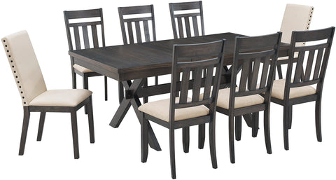 Hayden 9-Piece Dining Table Set For 8 Slate/Cream - Table, 6 Slat Back Chairs, & 2 Upholstered Chairs