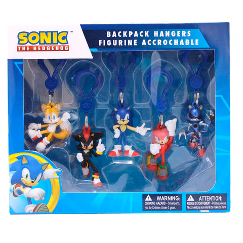 Sonic The Hedgehog Backpack Hanger Series 3 Collectors Box 5-Pack: Backpack Keychain Toy, Party Favor & Fidget Toys for Kids - Entire Series 3 Set w/Sonic The Hedgehog Figures