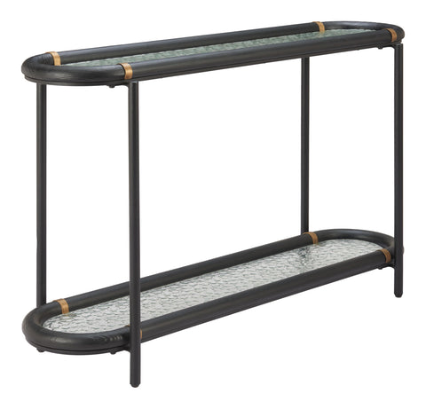 Aneis Console Table Black, Black Console Table, Modern Style, Tempered Rippled Glass Oval Shape Tabletop, Fir Wood, Indoor Living, 51.6" W x 14.4" D x 32.1" H