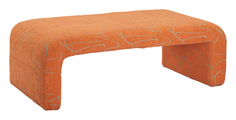 Zuo Nendo Bench Abstract Orange, Orange Bench, Modern Style, Printed Fabric, Exquisite Printed Fabric, Rubberwood, Indoor Living, 49.4" W x 25" D x 16.7" H