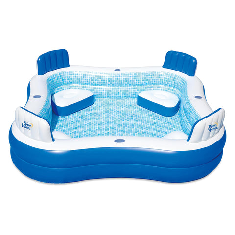 Blue Wave Premier Family Inflatable Pool with Seats – 88-in x 88-in x 26-in Four-Seater Pool for Backyard Fun – Durable 4-Person Inflatable Pool with Cover, Drain Plug & Repair Patch