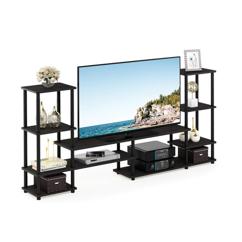 Furinno TURN-N-TUBE TV Stand, Wide Open Frame Entertainment Center with Open Shelves Storage, TV Console with Tall Side Shelves for TV up to 48 Inch, for Living Room, Bedroom, Espresso