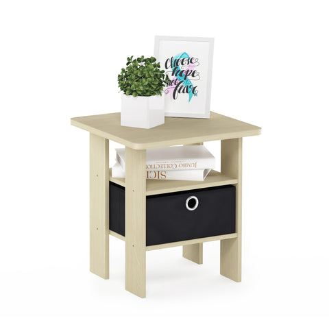 Furinno ANDREY Side Table, End Table, Night Stand with Open Shelves and Storage Bin, Bedside Table, for Living Room, Bedroom, Steam Beech