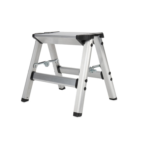 Camco Folding Metal Step Stool - Perfect for Hard to Reach Areas in Kitchens and Closets, Great as a Truck Stool, Folds for Easy Storage (43672), Silver,One Size