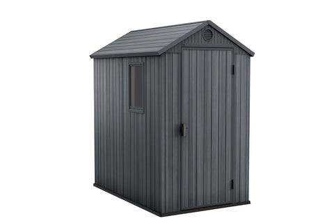 Keter Darwin 4x6 Feet Outdoor Storage Shed, Graphite Gray – Lockable Resin Organizer Unit with Single Door, Window, and Skylight for Backyard, Garden, or Lawn Organization