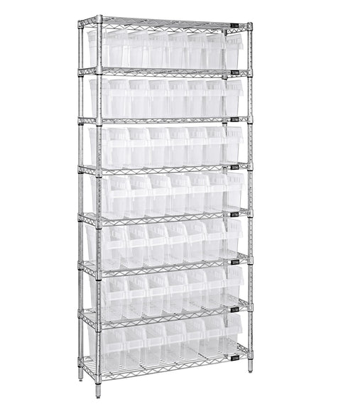 Quantum Storage Systems WR8-801CL Wire Heavy Duty 8 Shelves 49 STORE-MAX Clear Bins 74" H x 36" W x 12" D