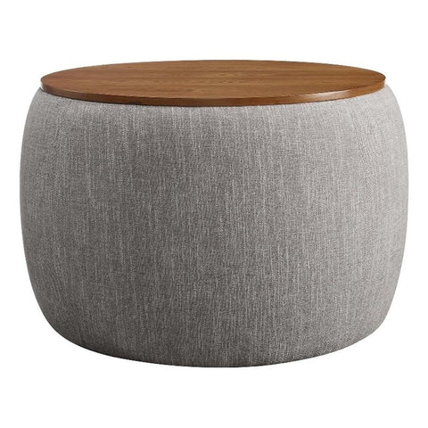 Modway Perla 26 Inch Round Storage Ottoman with Tray Lid in Heathered Weave Wheat -Heathered Fabric Ottoman - Versatile Footrest - Woven Coffee Table - Side Table - for Living Room