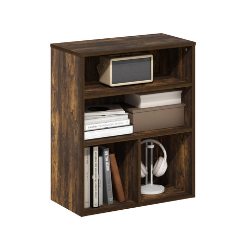 Furinno PASIR Book Shelf, 3-Tier Display Bookshelf with Adjustable Shelf, Cube Storage Bookcase, 11.8 x 23.6 x 28.1, for Living Room, Bedroom, Home Office, Amber Pine