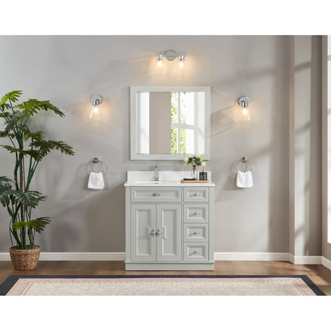 Legion Furniture Solid Wood Sink Vanity - Silver Strand Finish - Stone Top 36"