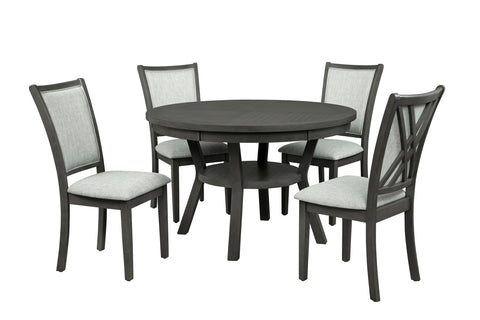 Powell Bernadette Grey Five Piece Round Wooden Dining Set with Beige Upholstered Chairs