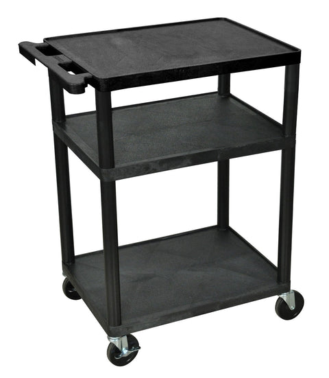 Luxor Black Mobile Plastic 3 Shelf AV Presentation Cart