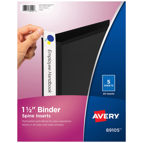 Avery® Binder Spine Inserts, for 1-1/2 Inch Ring Binders Containing 2.1" Spine Width, 25 Cardstock Inserts (89105)