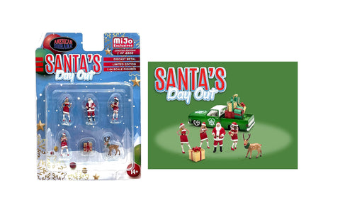 American Diorama Santa's Day Out 1:64 Metal Figures Set AD-76508 (4 Figures + 1 Reindeer + 1 Gift Box)