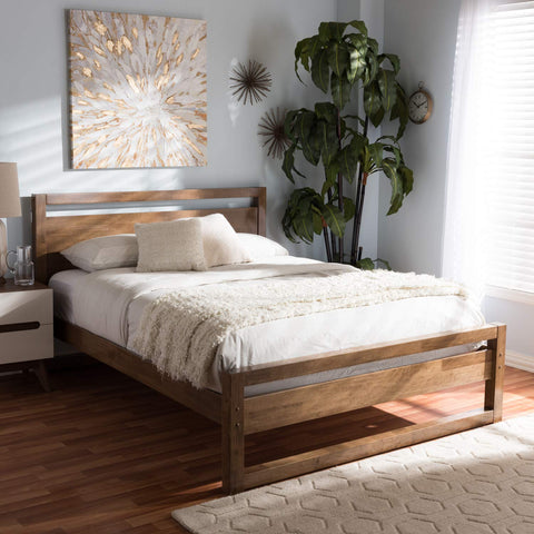 Baxton Studio Torino Solid Wood Open Frame Style King Platform Bed in Walnut