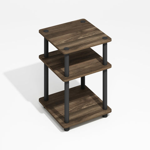 Furinno Turn-N-Tube Side Table, 3-Tier Square Modern End Table with Open Shelf, Night Stand, Bedside Table, Easy Assembly, for Living Room, Bedroom, Brown Walnut