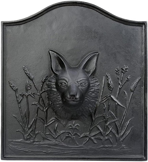 Oakestry Fox Cast Iron Fireback with a Matte Black Finish Provides Protection and Decorative Touch,25" L X 23" W