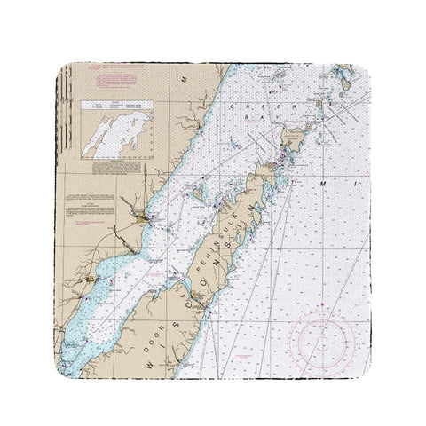 Betsy Drake CT14902DC 4 x 4 in. Door County44; Green Bay44; WI Nautical Map Coaster - Set of 4