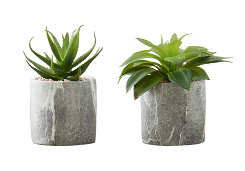 Monarch Specialties I 9586 Artificial Plant, 6" Tall, Succulent, Indoor, Faux, Fake, Table, Greenery, Potted, Set of 2, Decorative, Green Leaves