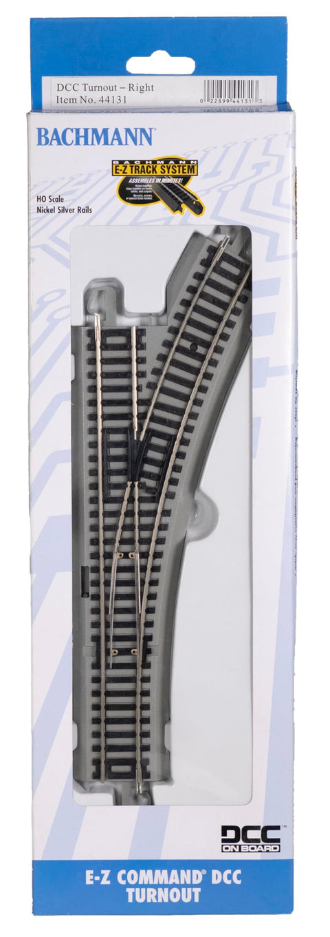 Bachmann Trains - E-Z COMMAND DCC EQUIPPED TURNOUT – RIGHT - NICKEL SILVER E-Z TRACK With Grey Roadbed - HO Scale Medium