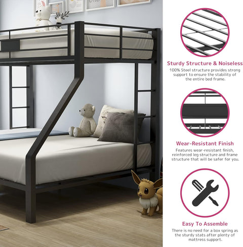 Acme Limbra Frame Twin Over Queen Metal Bunk Bed with Ladder in Sandy Black