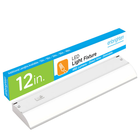 Enbrighten 12 Inch Premium Front Phase LED Under Cabinet Light Fixture, Direct Wire, In-Wall Dimmer Compatible, 3000K Bright White, Steel Housing, 485 Lumens, White, 26763