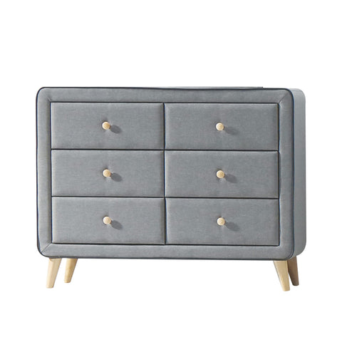 Acme Valda Upholstered 6-Drawer Dresser in Light Gray Fabric