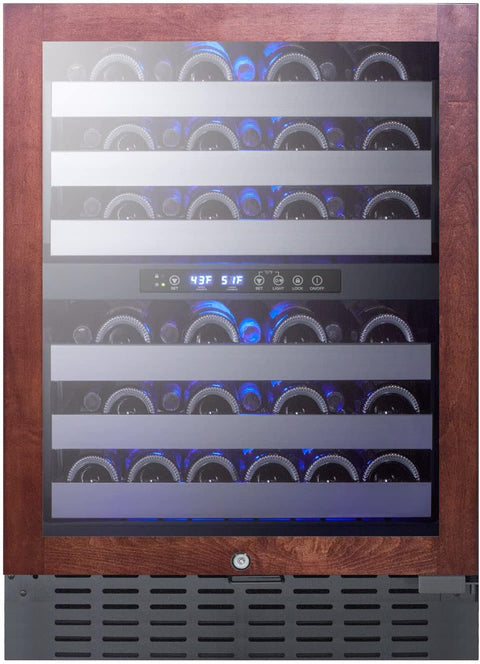 Summit Appliance SWC532BLBISTPNR Commercially Approved Dual Zone 24" Wide Built-In Wine Cellar with Panel-Ready Glass Door, Full Extension Shelves, Digital Thermostat and Black Cabinet