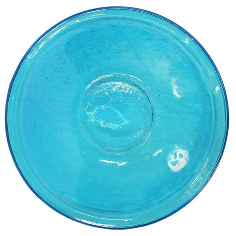 Oakestry 14-Inch Teal Crackle Glass Birdbath Bowl, Hand-Blown Decorative Outdoor Water Feature and Lawn Accent, Unique Weather-Resistant Garden Patio Ornament for Landscaping Home Décor Plus