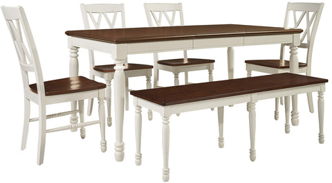 Shelby 6-Piece Dining Table Set For 7 Distressed White - Table, Bench, & 4 Chairs