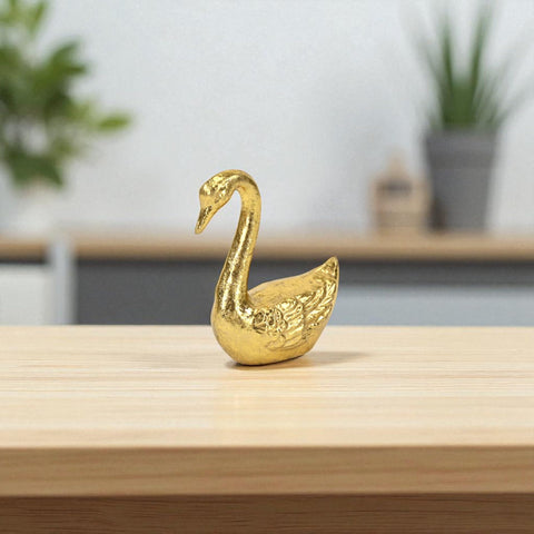 Thalassa 4.25" Tall Cast Iron Swan Figurine - Classic Style - Gold Finish - for Shelf or Table Decor - by Cheungs