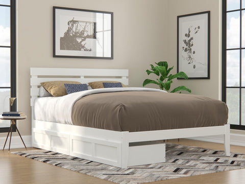 Oxford Queen Bed with USB Turbo Charger and 2 Extra Long Drawers in White