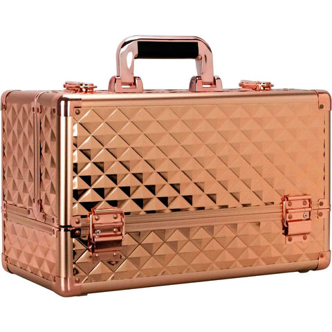 Ver Beauty Rose Gold Diamond 6-Tiers Extendable Accordion Trays Professional Cosmetic Makeup Train Case with Heavy Duty Handle Top