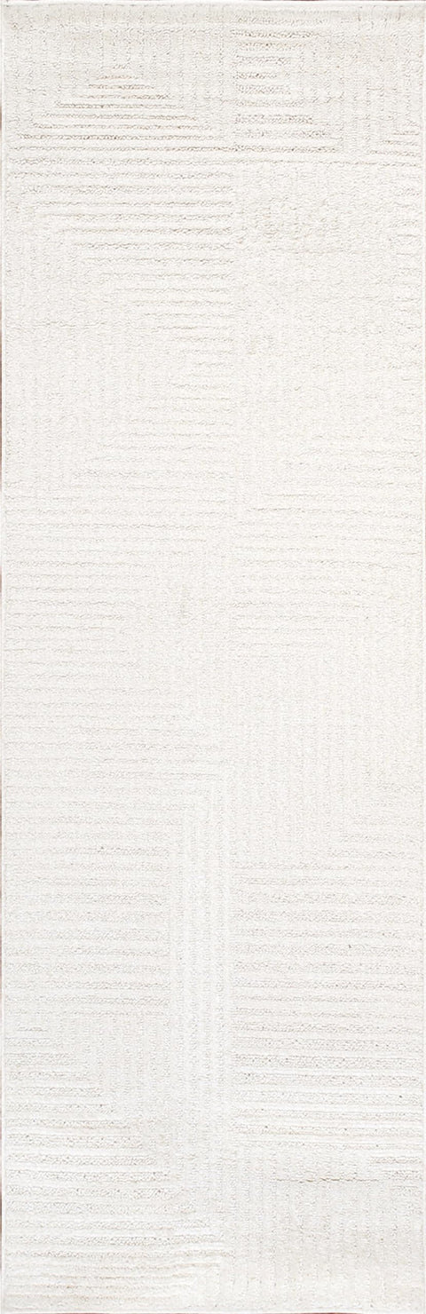 Pasargad Home Sutton Collection Striped Rug- Soft Polypropylene & Polyester Living Room, Bedroom, Home Area Rug, 2' 7" X 8' 0", Ivory