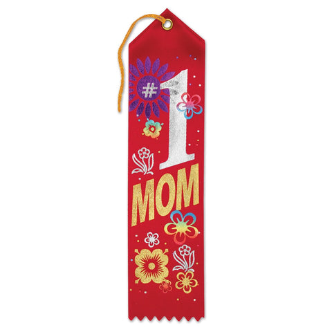 Beistle No.1 Mom Award Ribbons, 2 by 8-Inch, 6-Pack