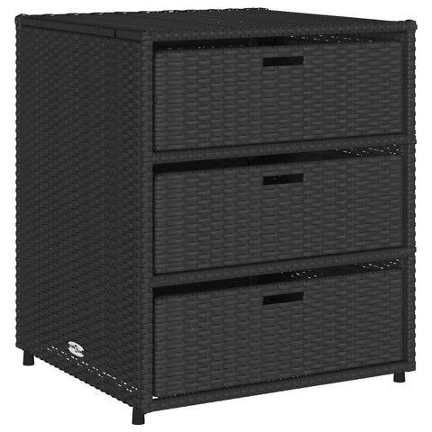 vidaXL Outdoor Storage Box 50 Gal Deck Box PE Rattan with Water-Resistant Bag, Black 21.7"x23.2"x27.2" Storage Cabinet with 3 Drawers for Cushions & Equipment
