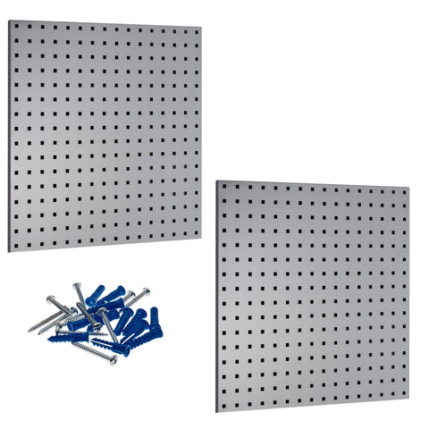 Triton Products Steel Pegboard Panels - Set of 2 Heavy Duty LocBoards for Garage and Home Storage and Organization with Mounting Hardware, 24" x 24" (Grey)