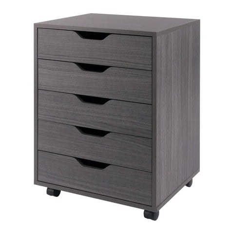 Oakestry Halifax 5 Drawer Mobile Cabinet Charcoal Finish Home Office Rolling Organizer with Smooth Glide Storage Drawers